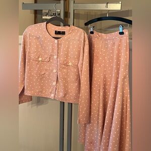 Vintage Liz Sport Pink Polka Dot Skirt and Jacket Set